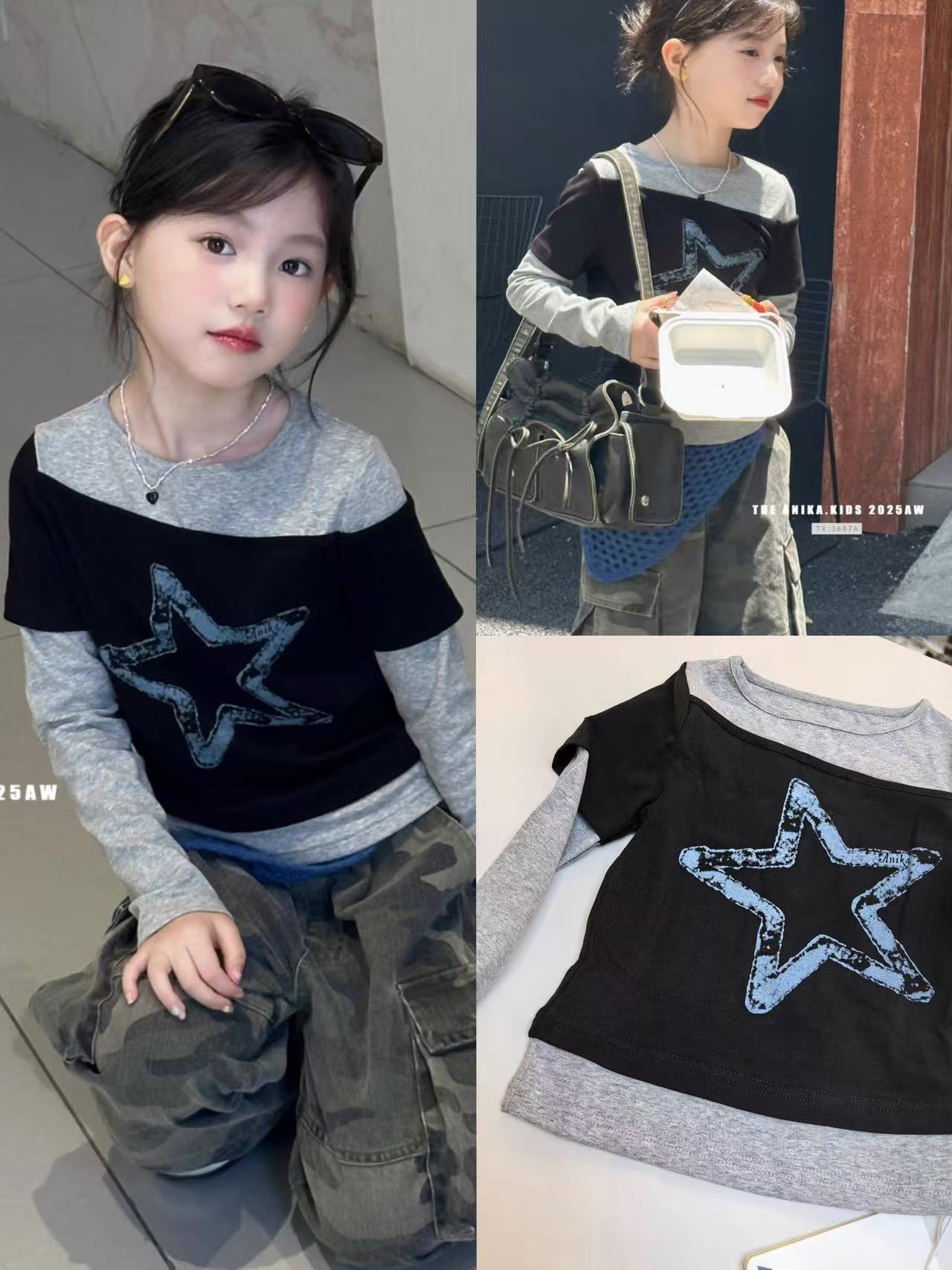 儿童长袖体恤2025新款女童潮流炸街宝宝打底洋气圆领上衣春秋款潮