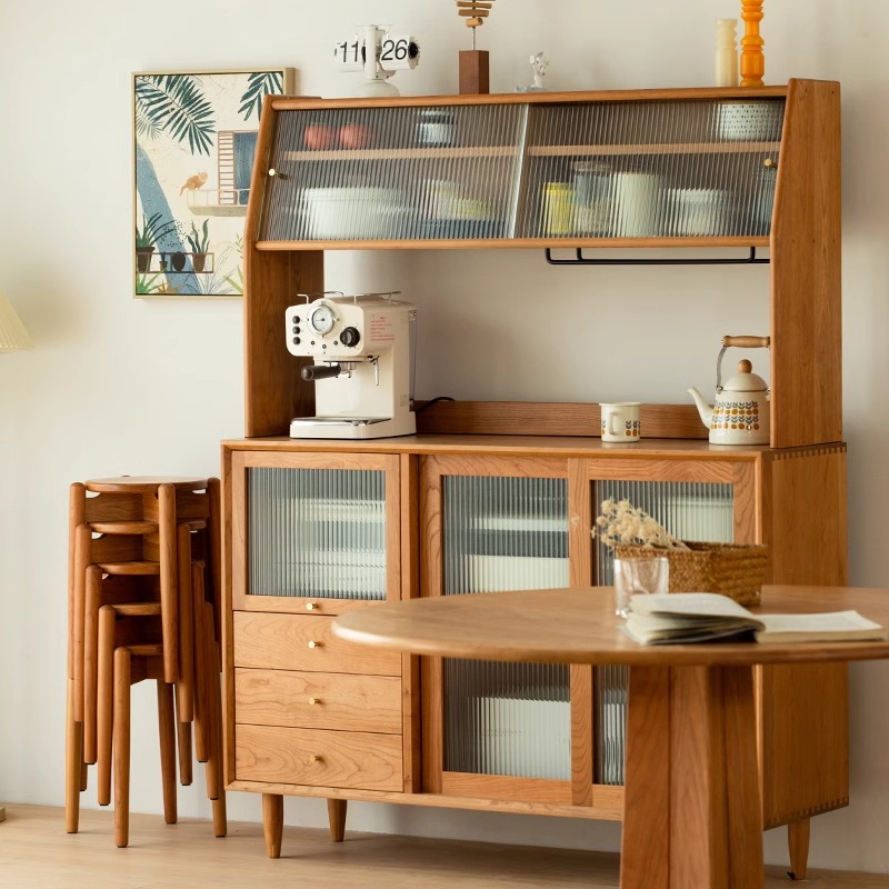 北欧风实木餐边柜樱桃木储物柜日式厨房碗柜现代家用