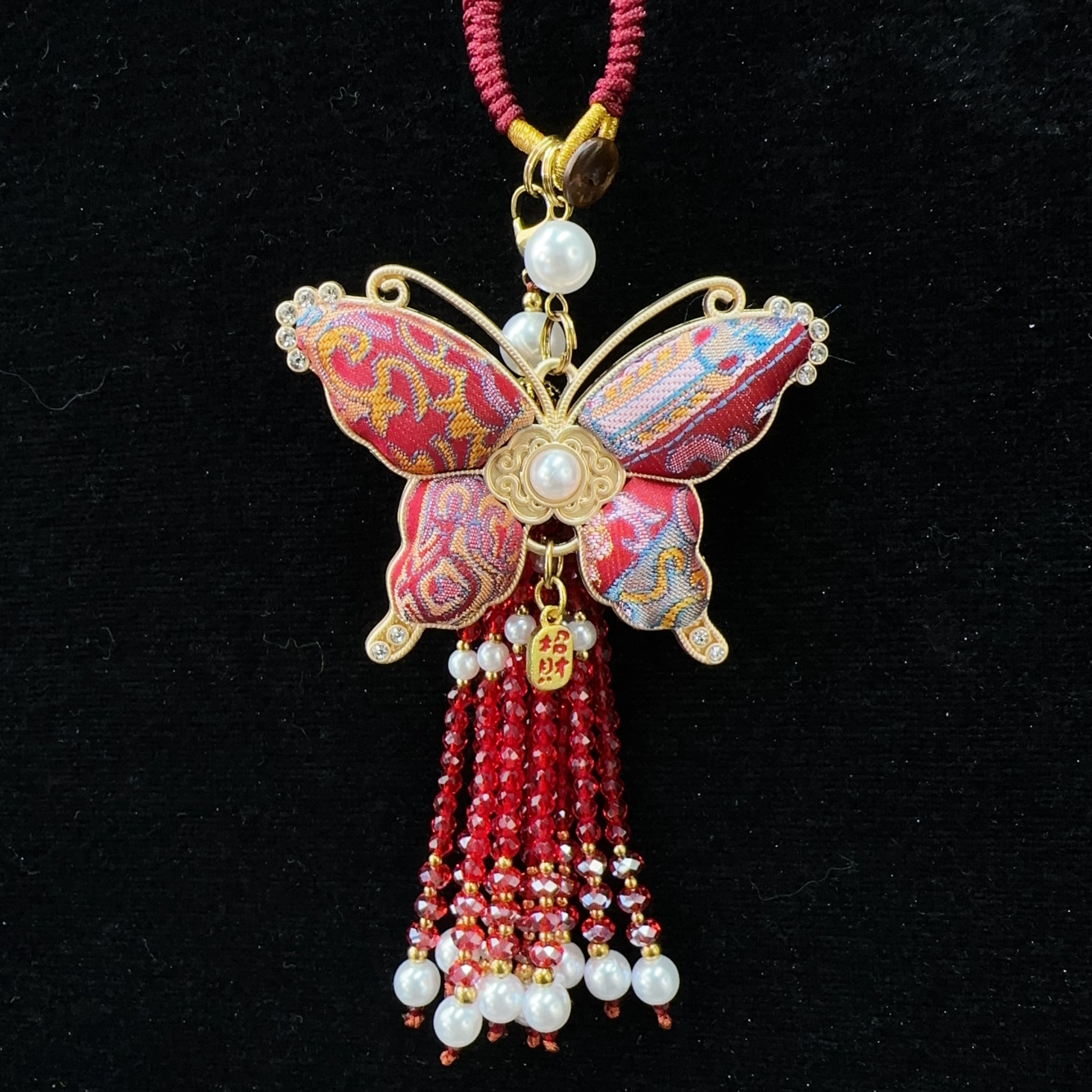 1021【红色蝴蝶流苏】古风手工挂饰通用防丢摔手提手机链钥匙扣挂件