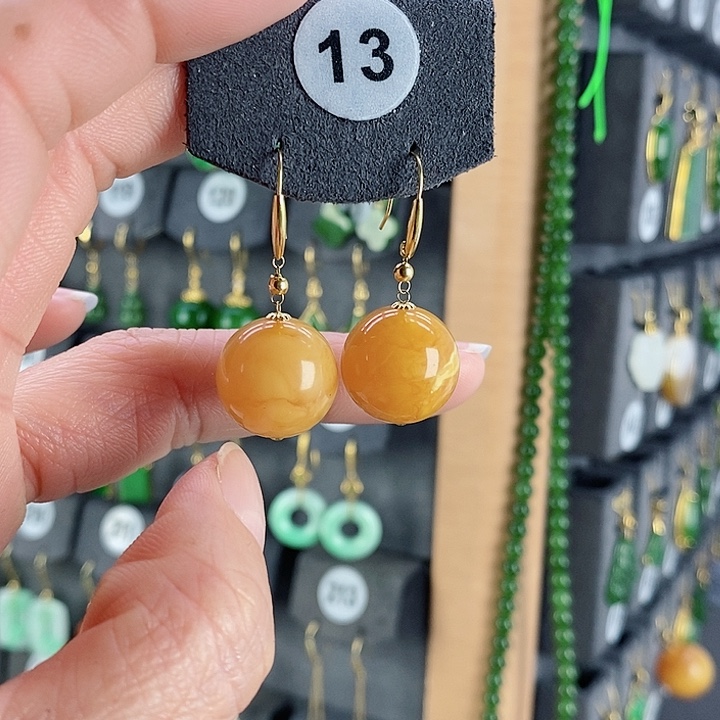 蜜蜡耳饰18K金镶嵌ʕ****宁