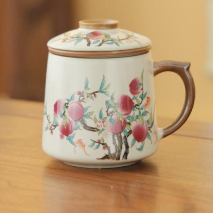 龙窑茶器      黄汝窑九桃办公杯     4000