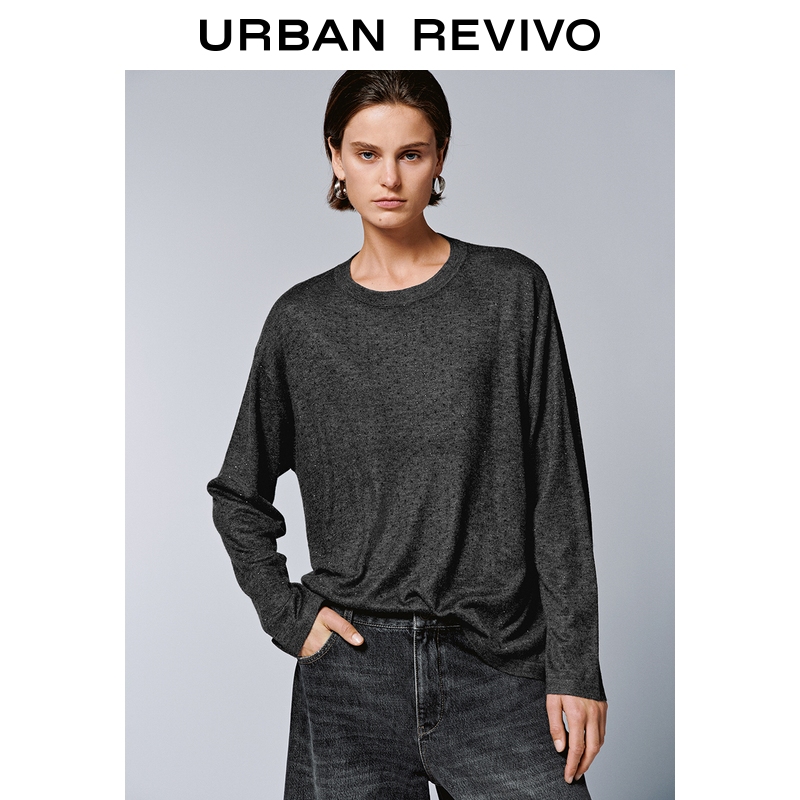 UR2025冬季新款女装潮流简约钻饰圆领长袖针织衫UWJ950122