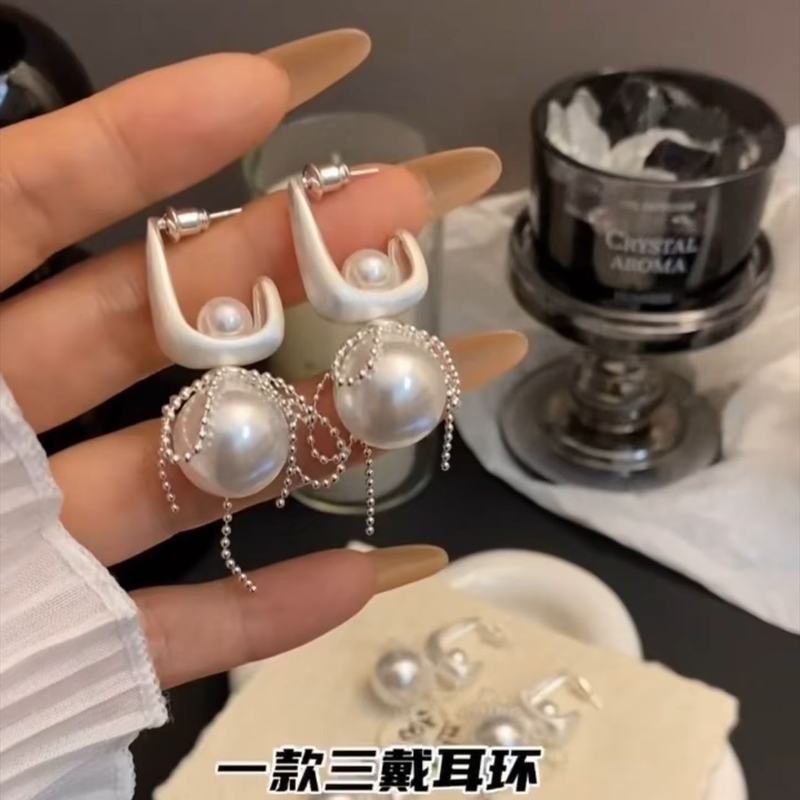 铜合金仿珍珠耳饰 QIAN XI S925银针 冬季高级感爆款一款多戴耳环
