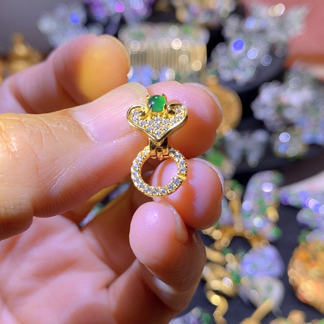 吊坠(不含链)银S925镶嵌翡翠