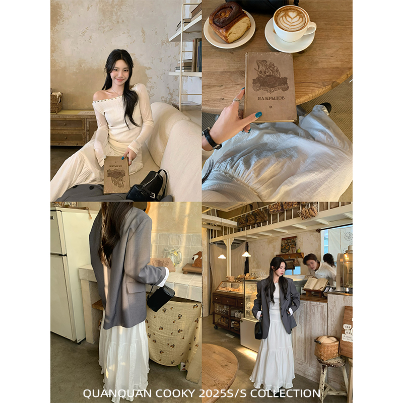 圈圈cooky  那蓝秘境 高腰显瘦中长款半身裙L0699Q