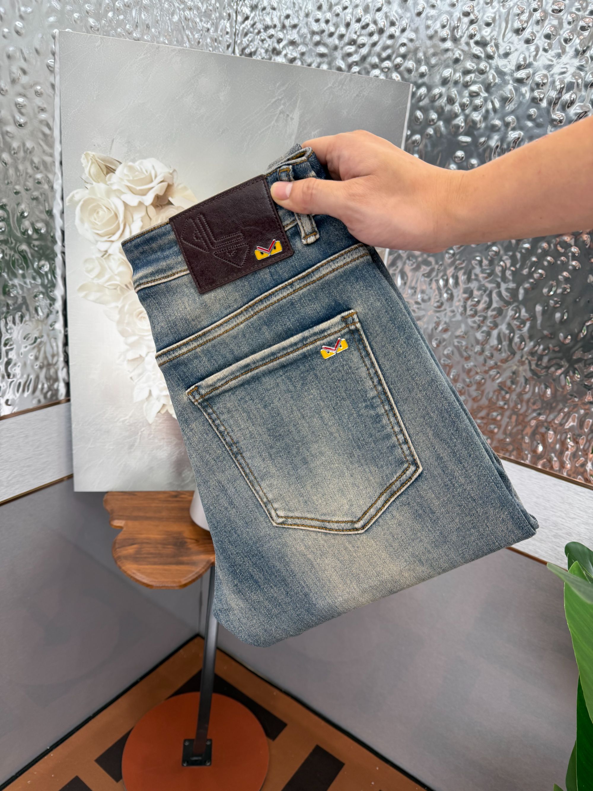 【秋冬新品】泥黄复古蓝轻奢休闲男士牛仔轻奢修身小直筒男牛仔裤