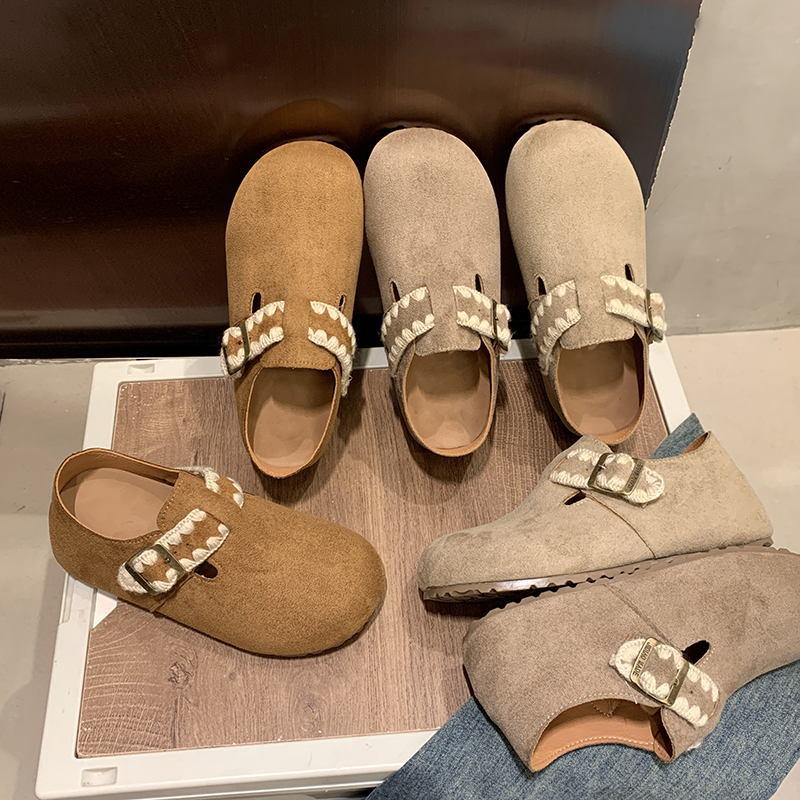 5cm编织一脚蹬复古风厚底全包平底勃肯鞋琥珀流光单鞋