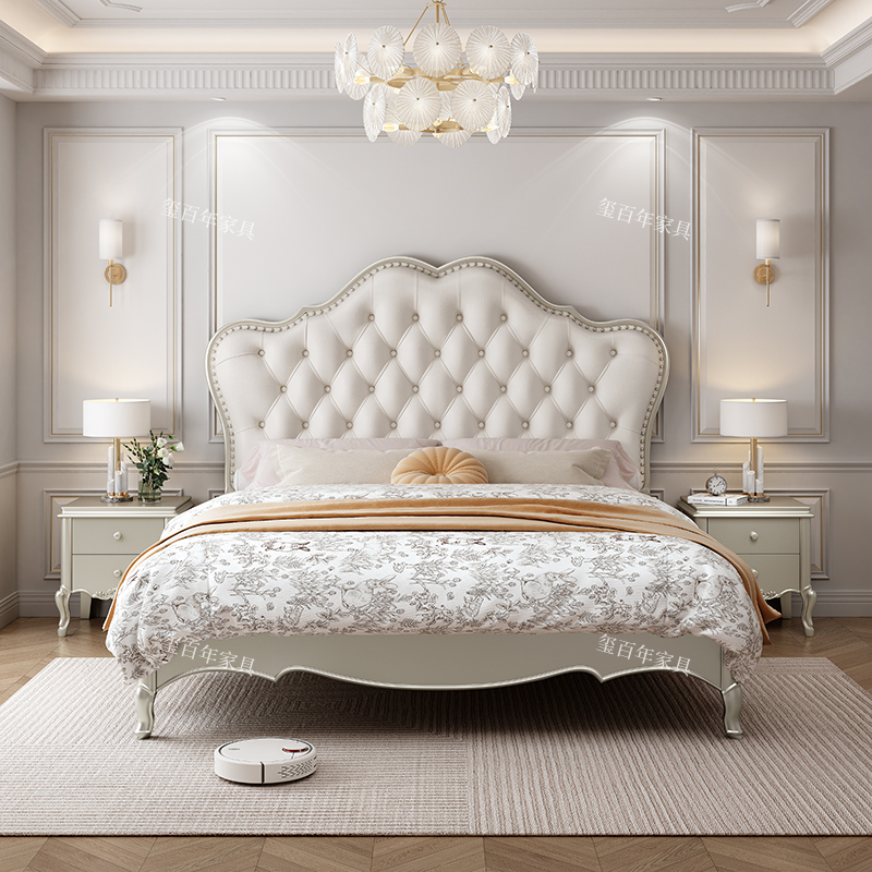 美式轻奢家用实木床简约风双人主卧大床真皮软包公主床高箱可储物