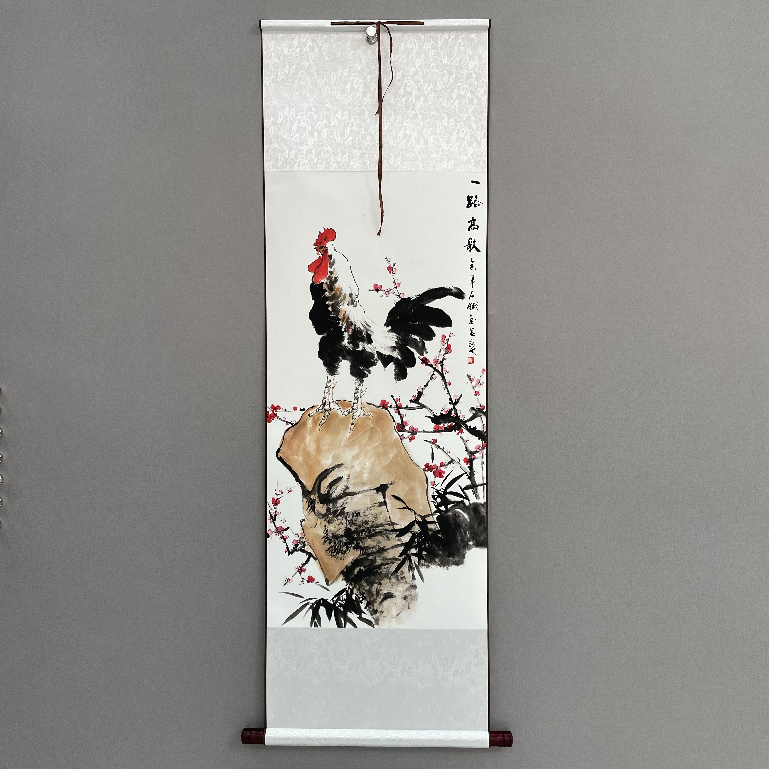 国画《一路高歌》竖幅尺寸140*43适合悬挂玄关 茶室 客厅书房办公室