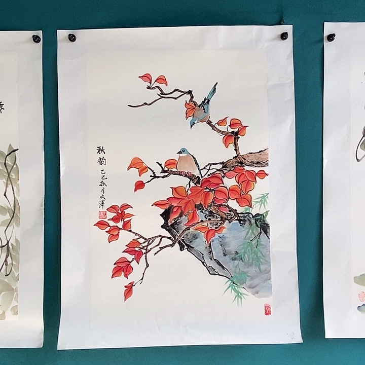 国画四尺三开手绘作品