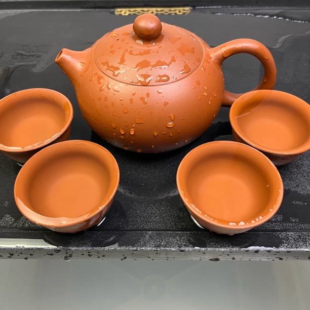 350毫升朱泥紫砂壶一壶四杯五件套