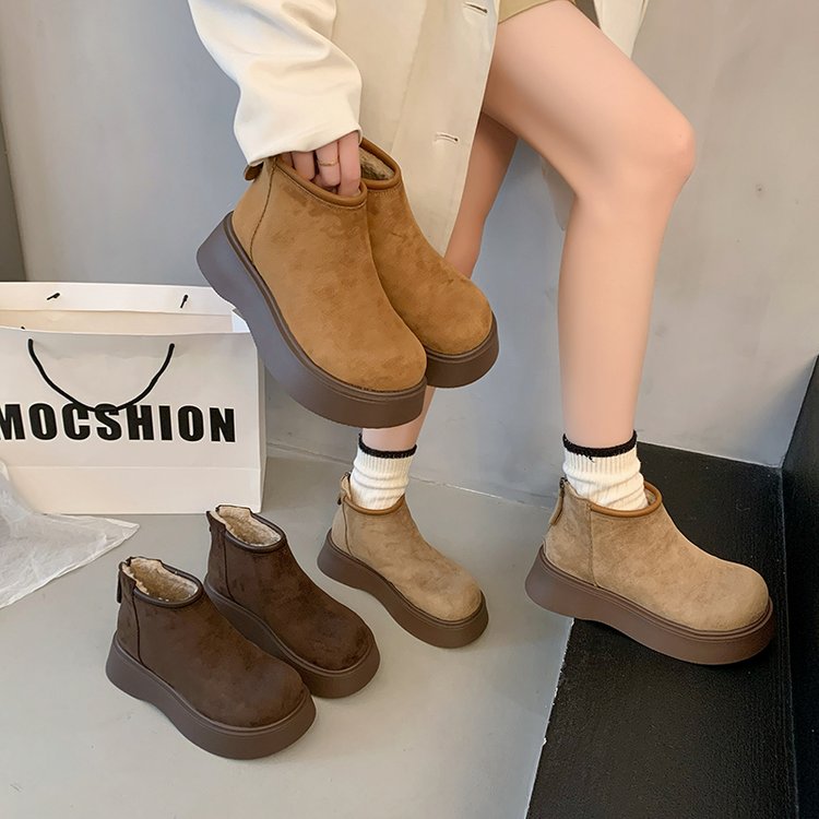 时尚平底雪地靴厚底冬季新款加绒保暖女棉靴19011