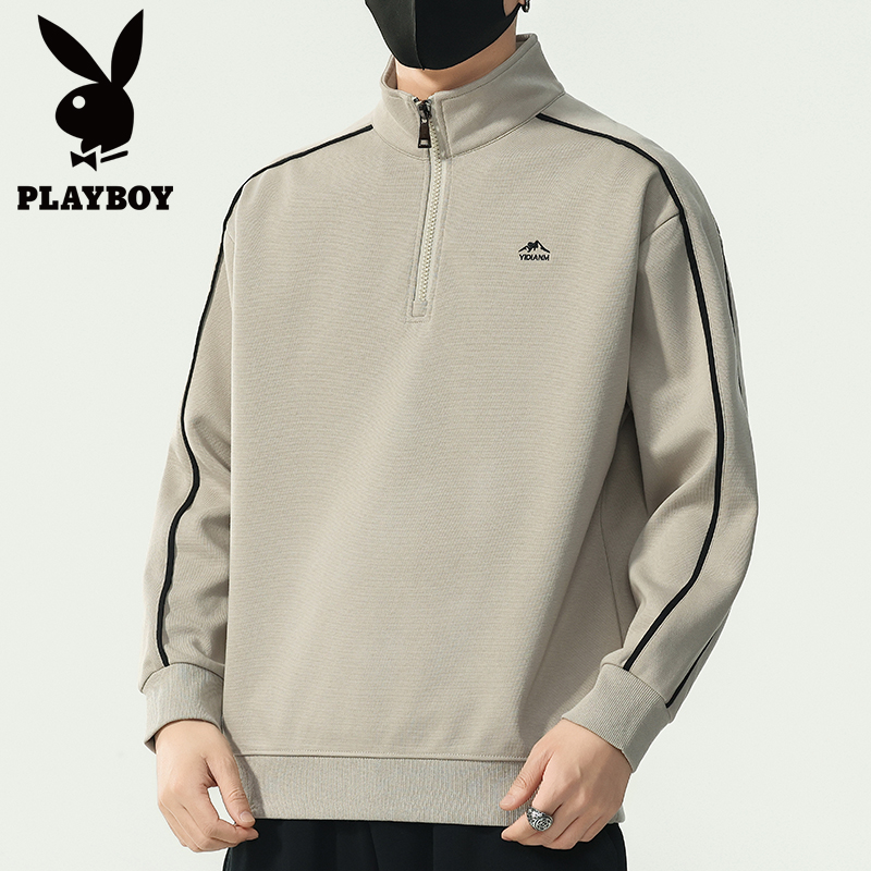 PLAYBOY/花花公子长袖纯色秋冬立领秋季卫衣户外男装上衣运动服