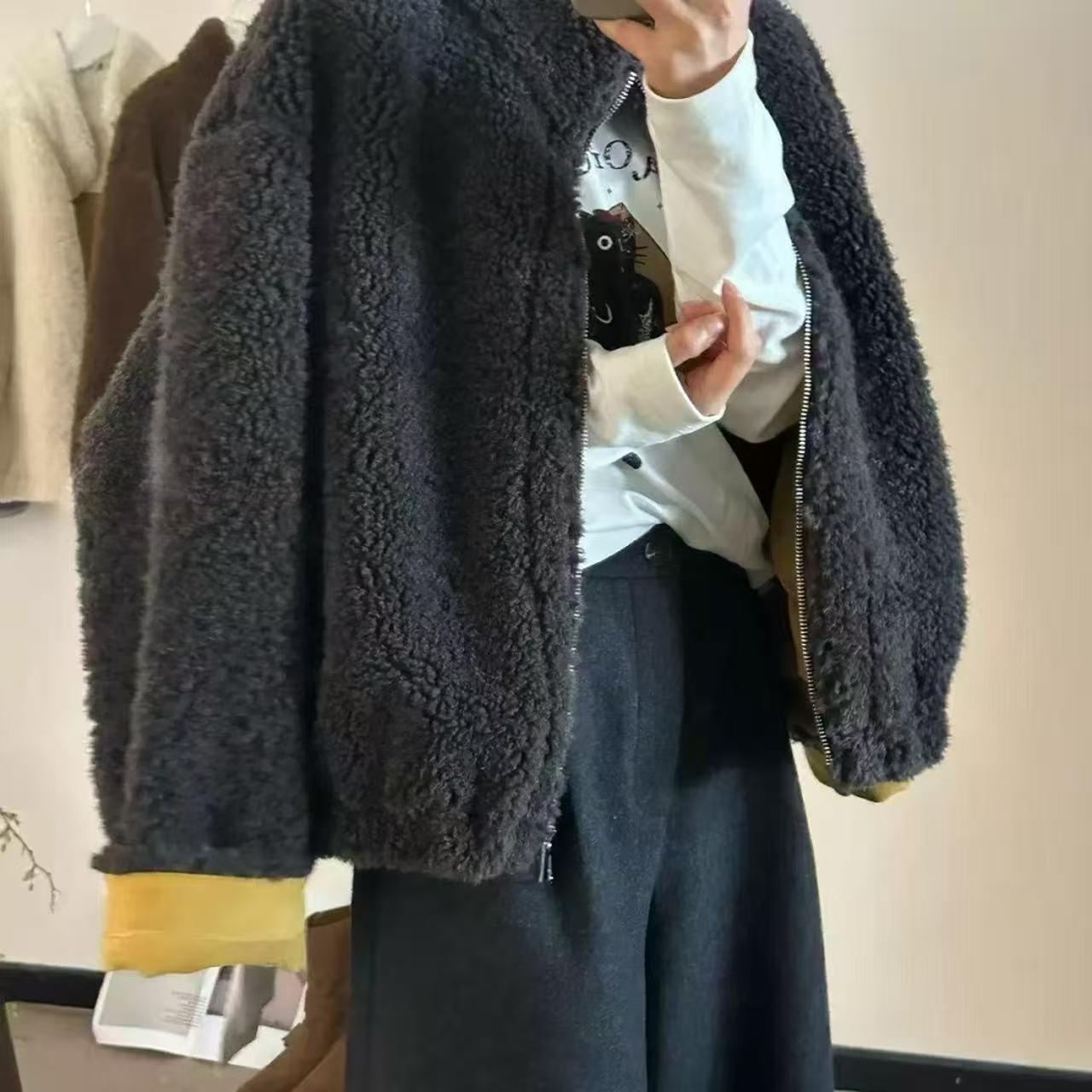2025冬季新款时尚皮毛一体外套女宽松立领加绒保暖毛毛上衣