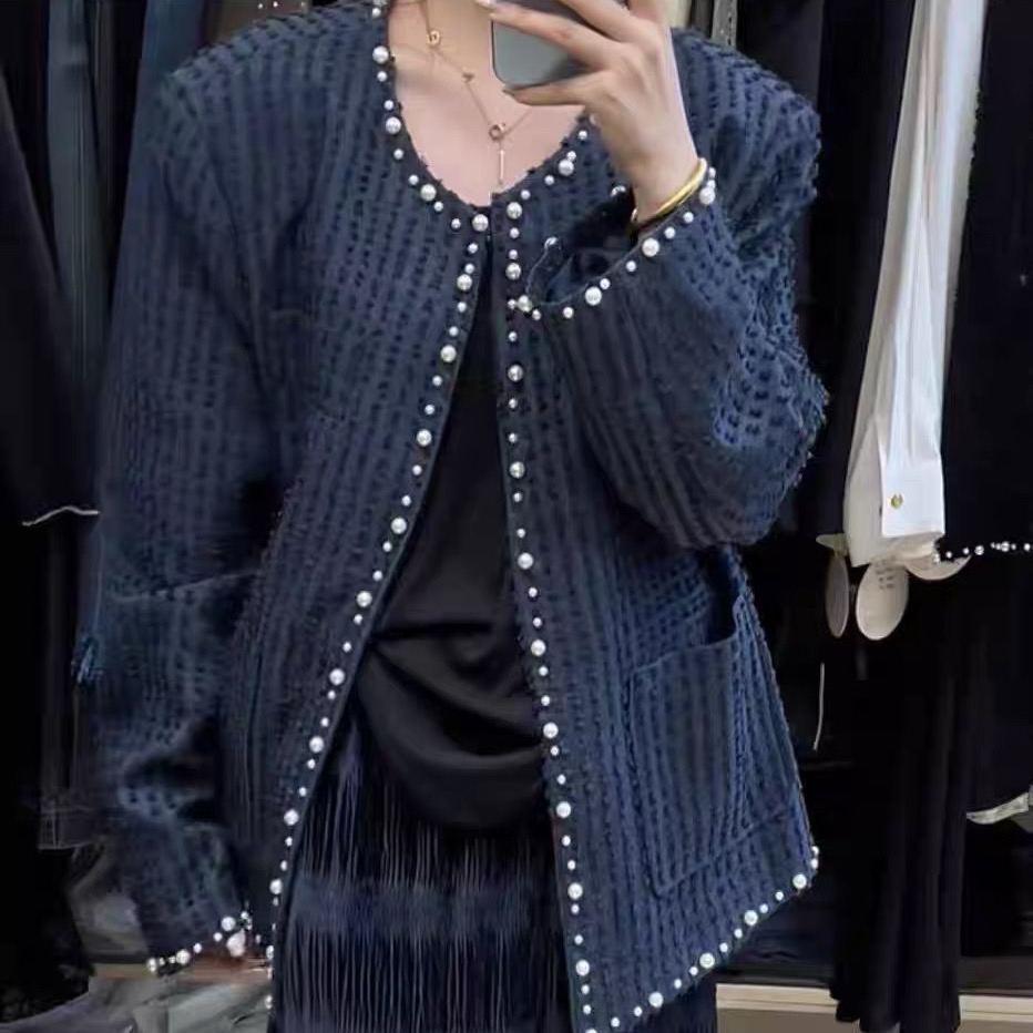 妮妮家6806秋季新款小香风珍珠装饰百搭短款长袖外套