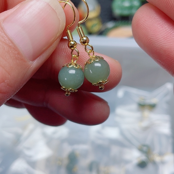 和田玉耳饰14K金镶嵌