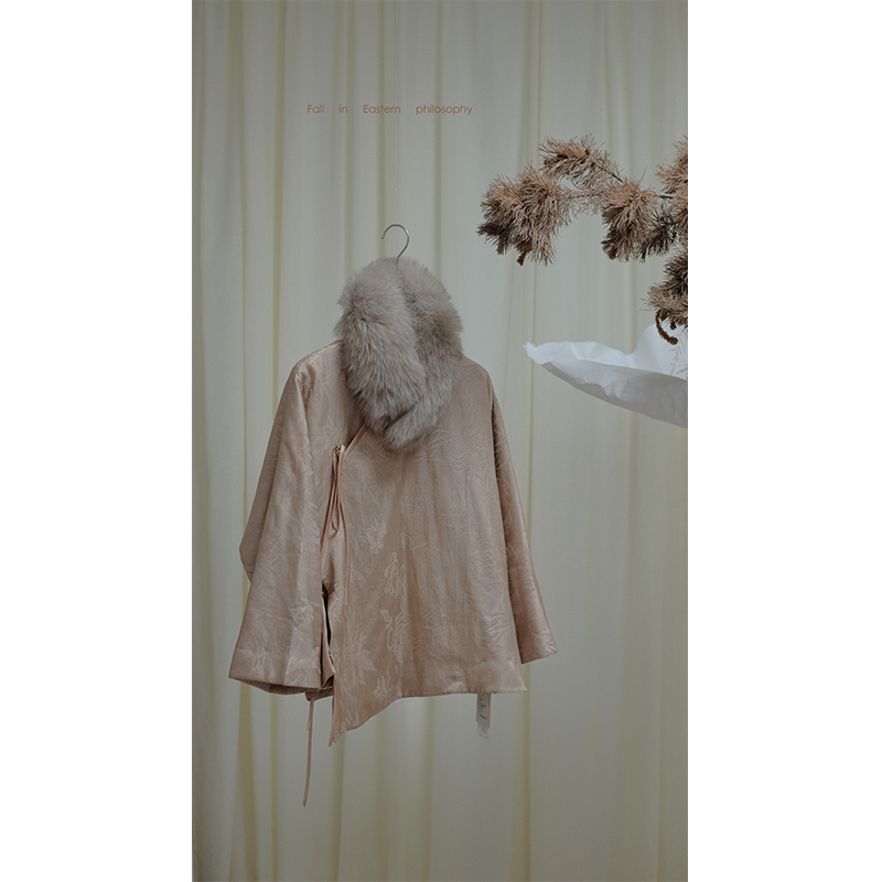 OZEN泊风设计师原创复古中式上衣秋冬保暖可拆卸狐狸毛领毛领外套