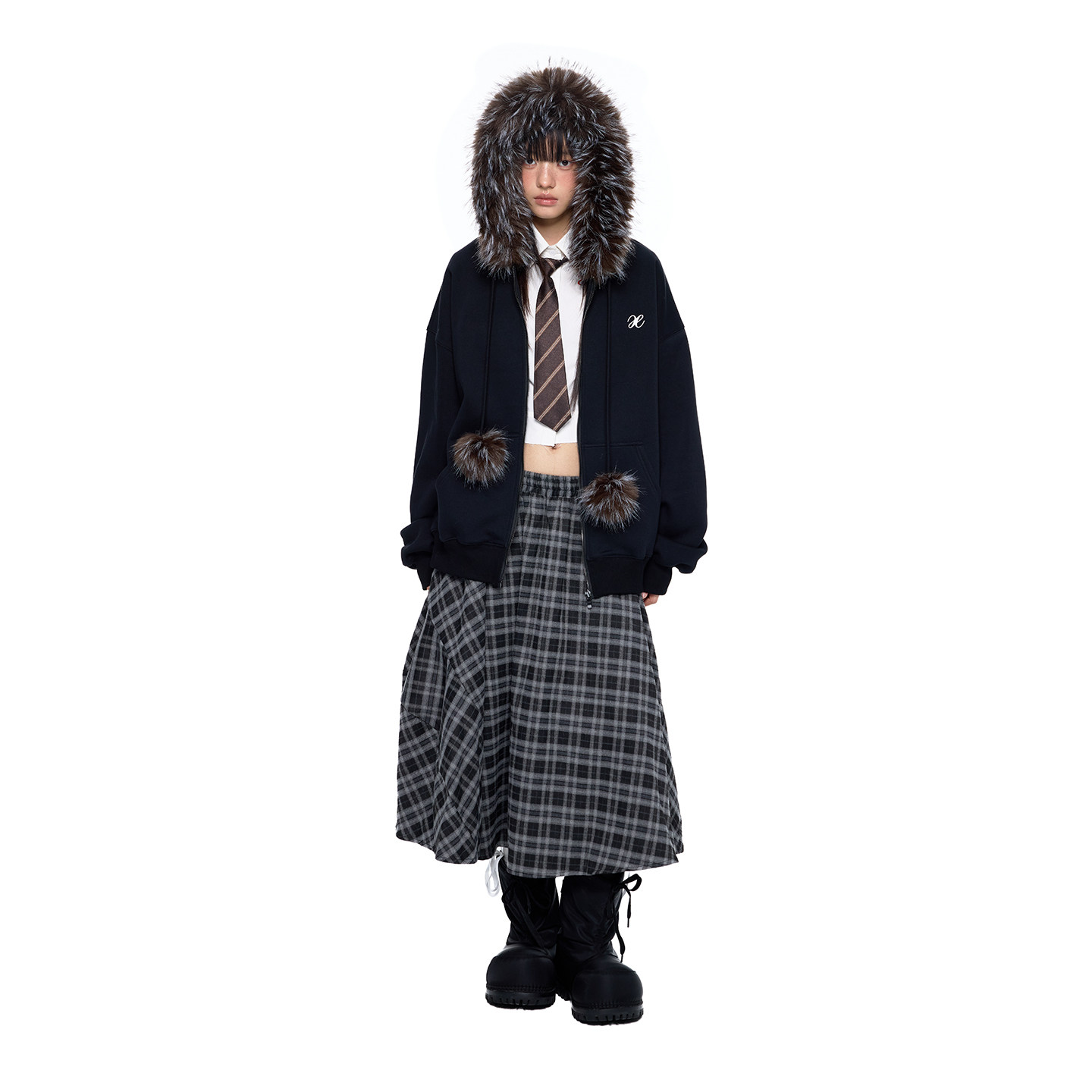 【直播间清仓款 No退No换】毛领刺绣连帽加绒开衫卫衣女秋季新款