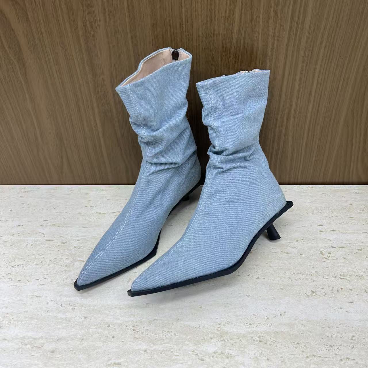 DS 复古西部褶皱牛仔靴-7012