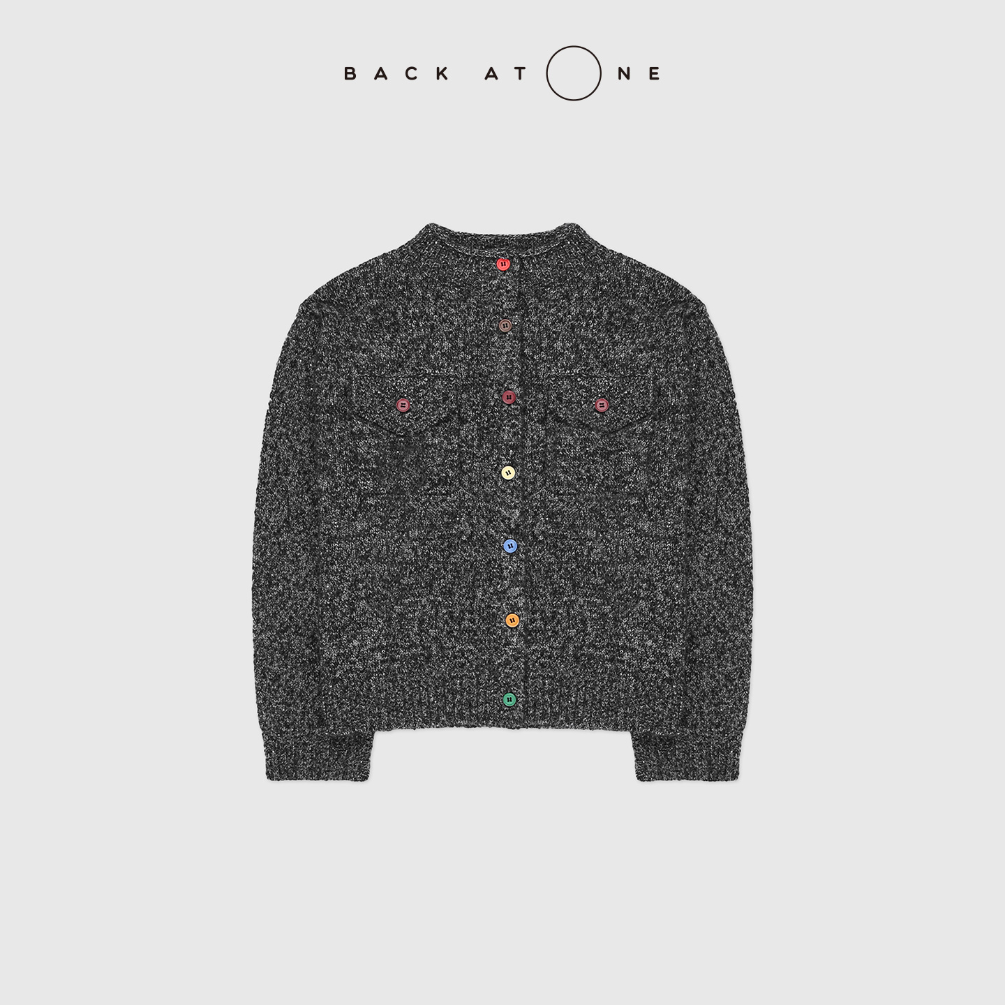BACKATONE“绒趣彩扣”羊绒AB色秋冬灰色针织开衫 BFF-1AS561H-K