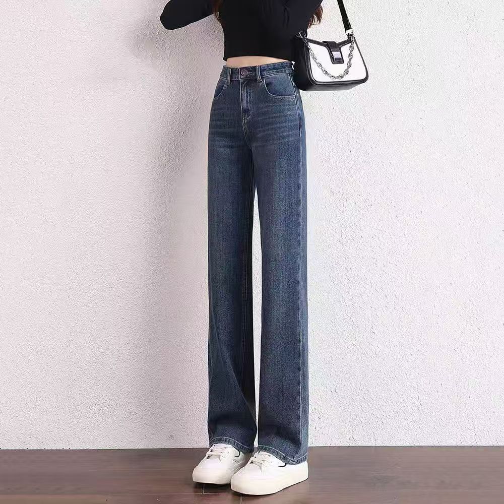 【直播专属      开      】牛仔裤女高腰吊带显瘦阔腿拖地裤子