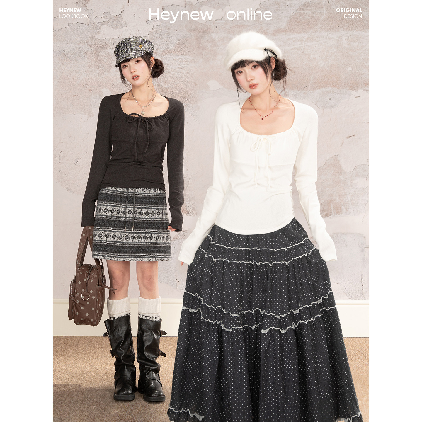 【HEYNEW黑妞】美式辣妹绑带白色女秋冬褶皱内搭打底衫上衣5D492