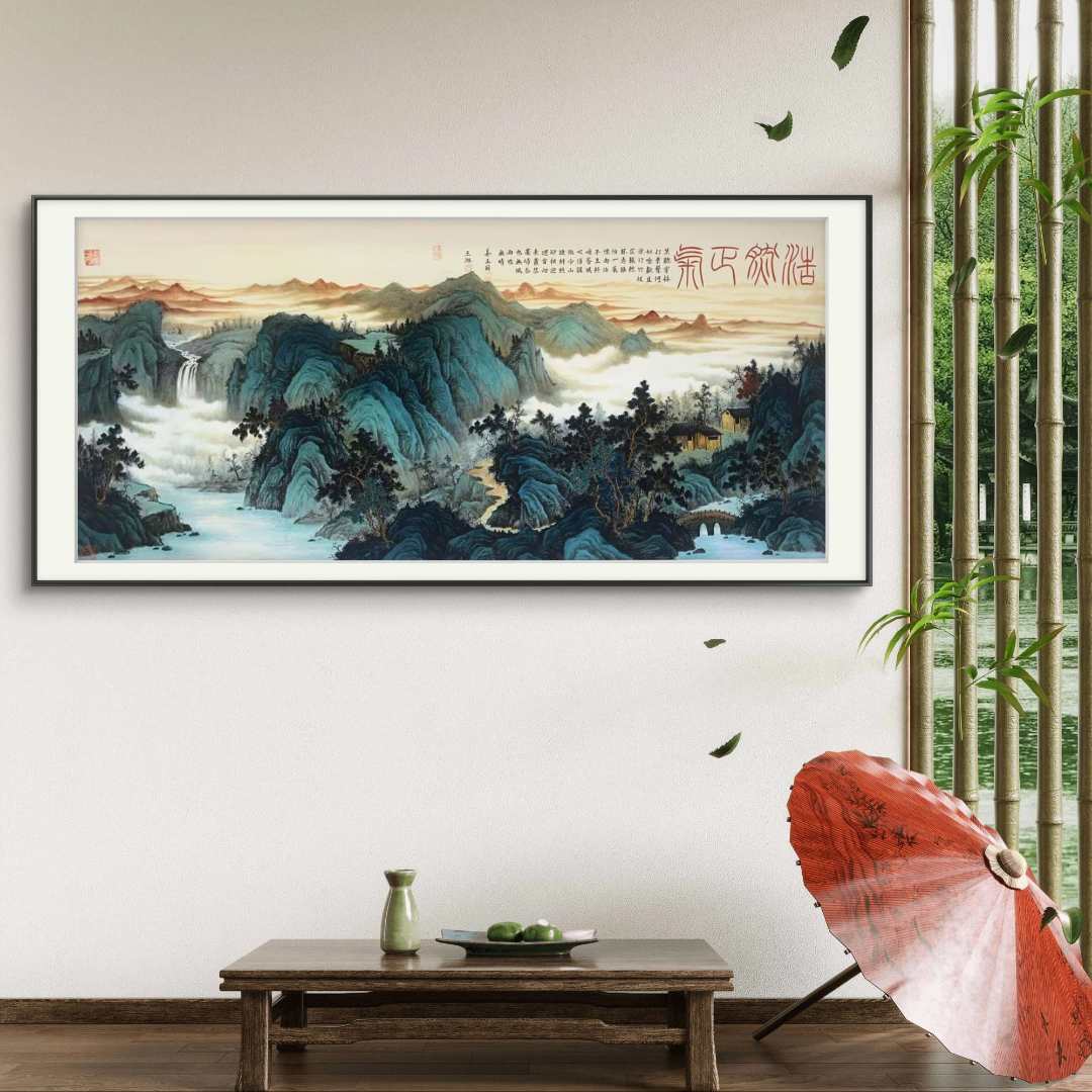 【宫彩手绘描金】王琳 手绘国画 —《浩然正气山水图》