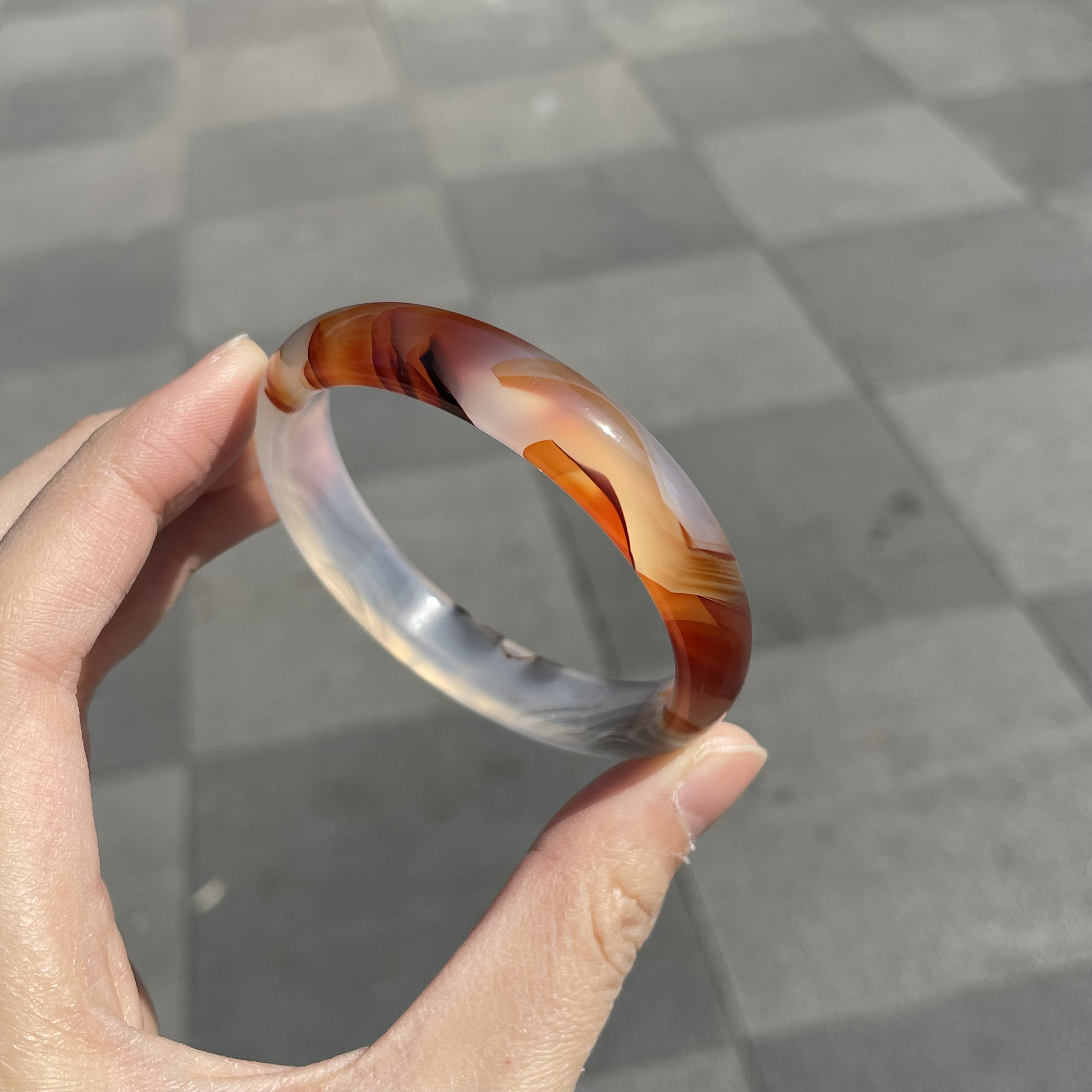 圈口54+正圈红色锦鲤半山水飘花水墨镯-玛瑙