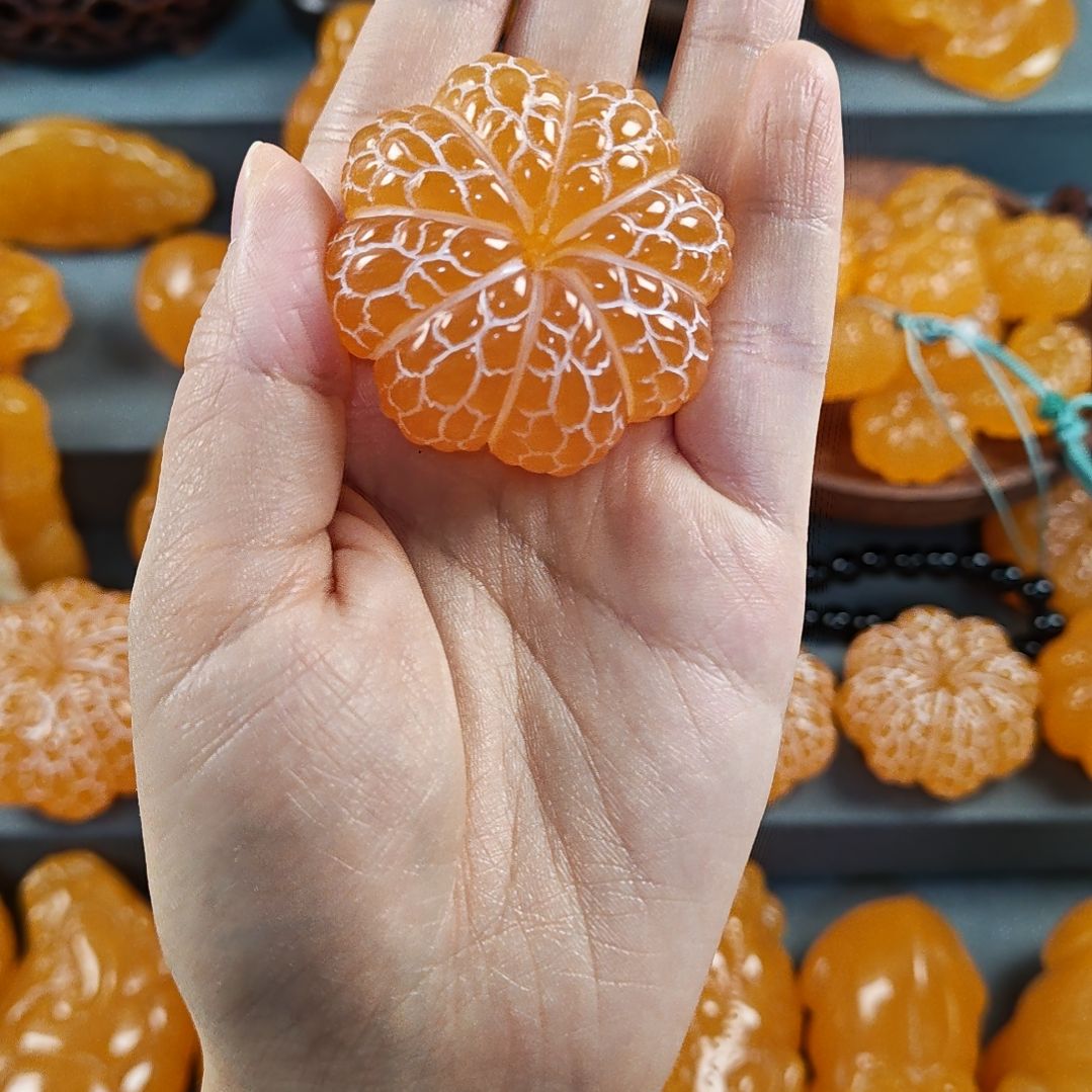 石材金冻石手工雕刻橘子摆件