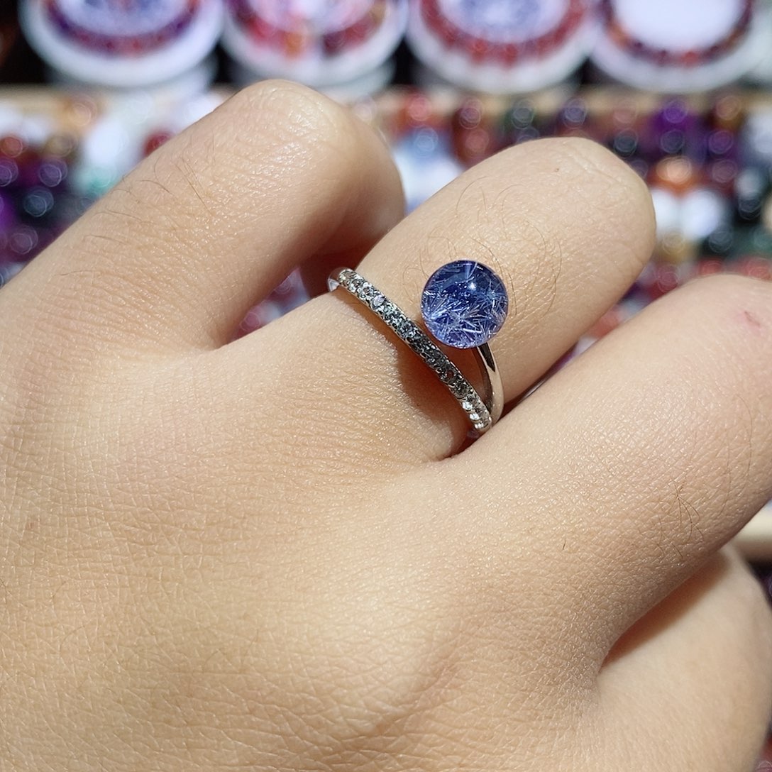 珠宝半成品水晶银S925镶嵌蓝线石戒指