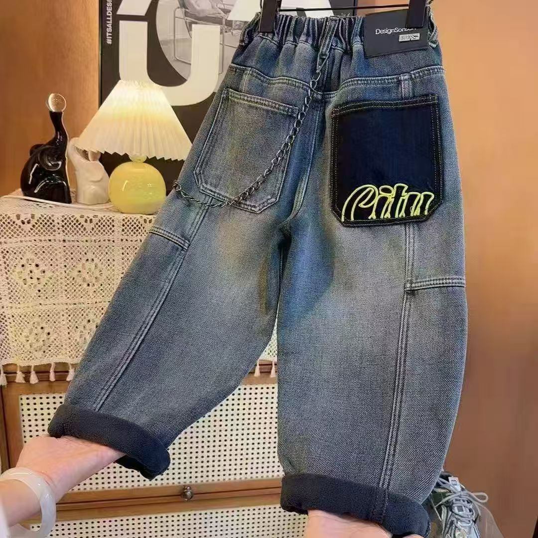 【加绒/不加绒】中腰秋季冬季2025年男春季长裤春款牛仔裤中童裤子