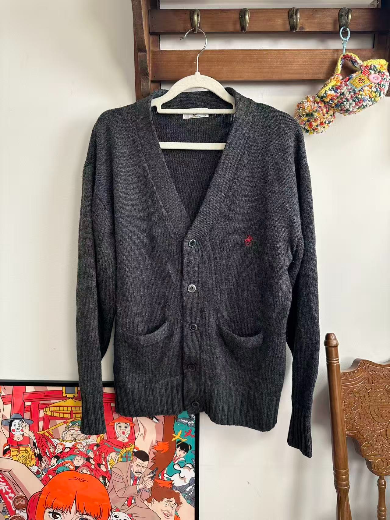 深灰V领针织开衫【古着孤品】