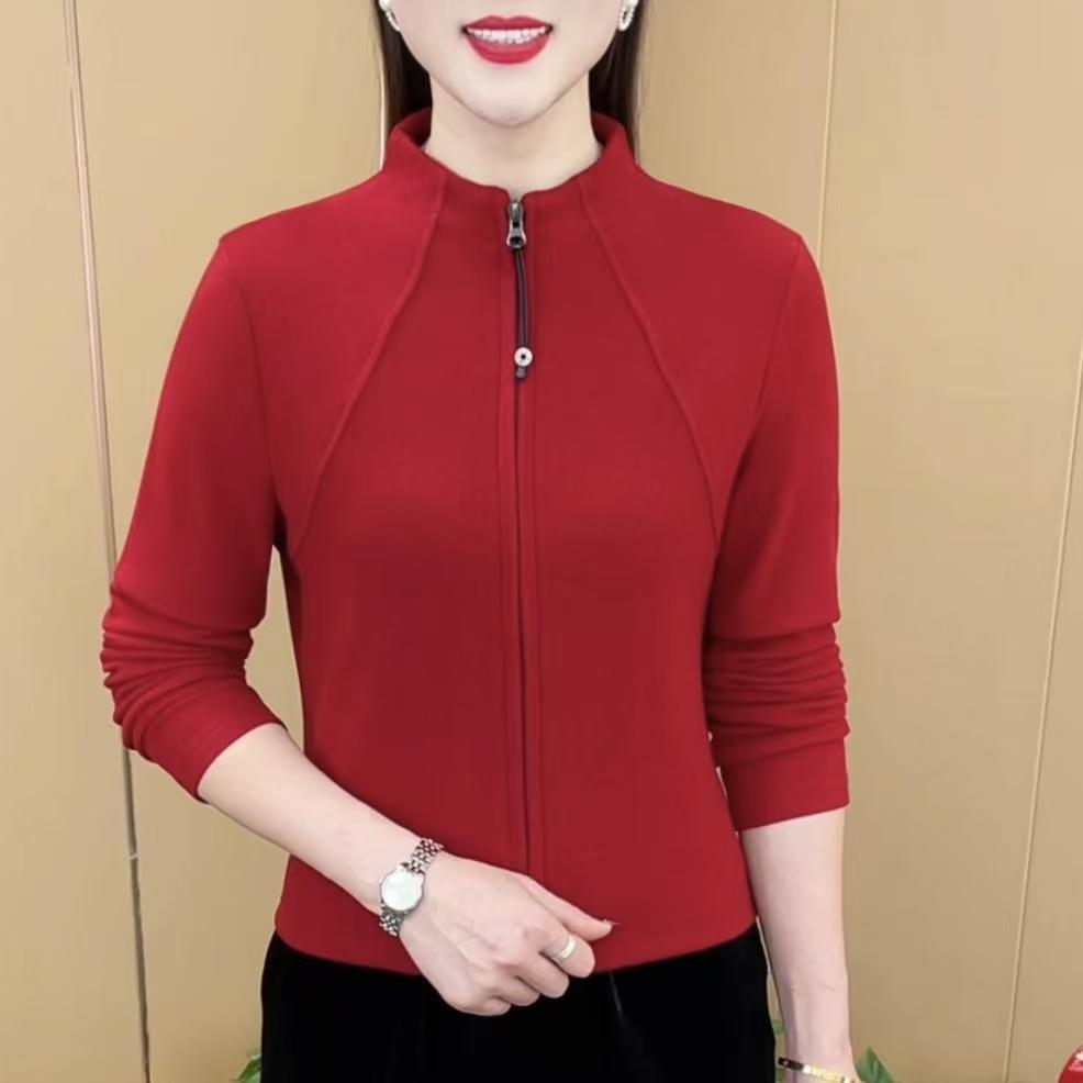 (现货)秋冬高弹双面德容时尚拉链好看洋气百搭开衫上衣外套条