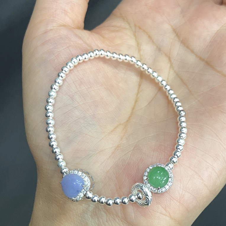 【孝德珠宝】 翡翠盘缠路路通手串 s925银镶嵌 简约精致百搭时尚
