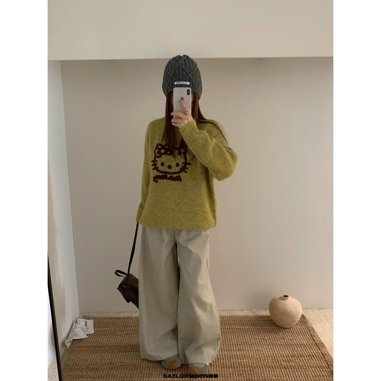 韩系复古奶油色系卡通图案提花设计感毛衣女秋冬针织衫打底百搭款