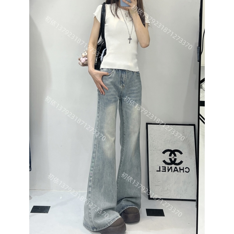 夏季2025新款美式复古高腰显瘦不贴腿微喇牛仔裤女