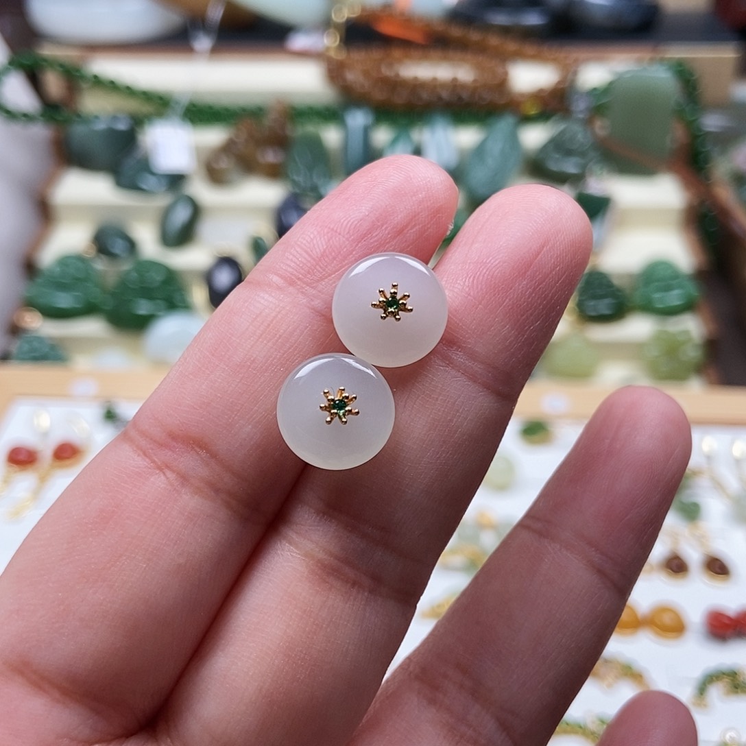 银S925镶嵌和田玉耳饰