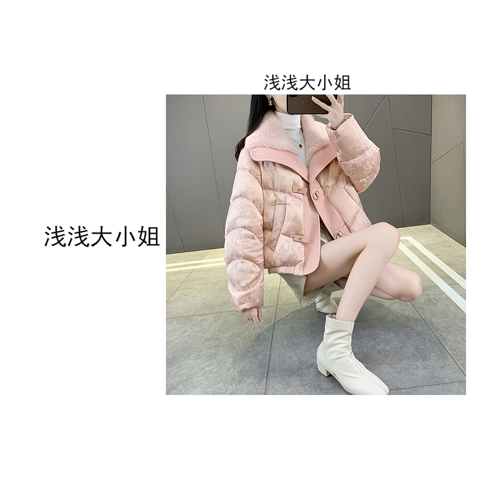 国风提花翻领时尚棉衣女2025冬季新款设计感小个子保暖款棉服外套