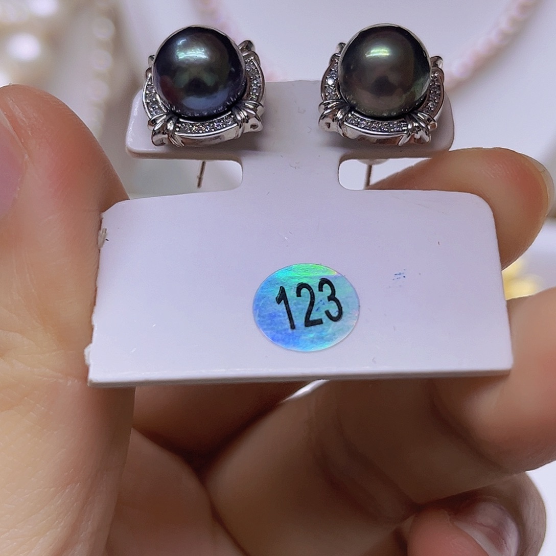 淡水珍珠吊坠耳钉银S925镶嵌