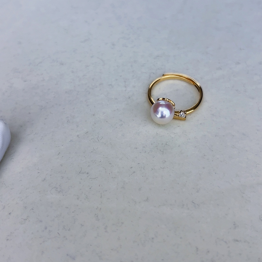 海水珍珠海水akoya设计款戒指7-8mm银S925三**夏