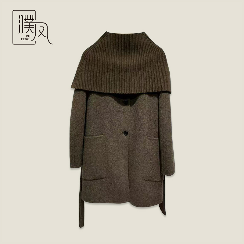 女士中长款毛呢大衣外套带披肩1394