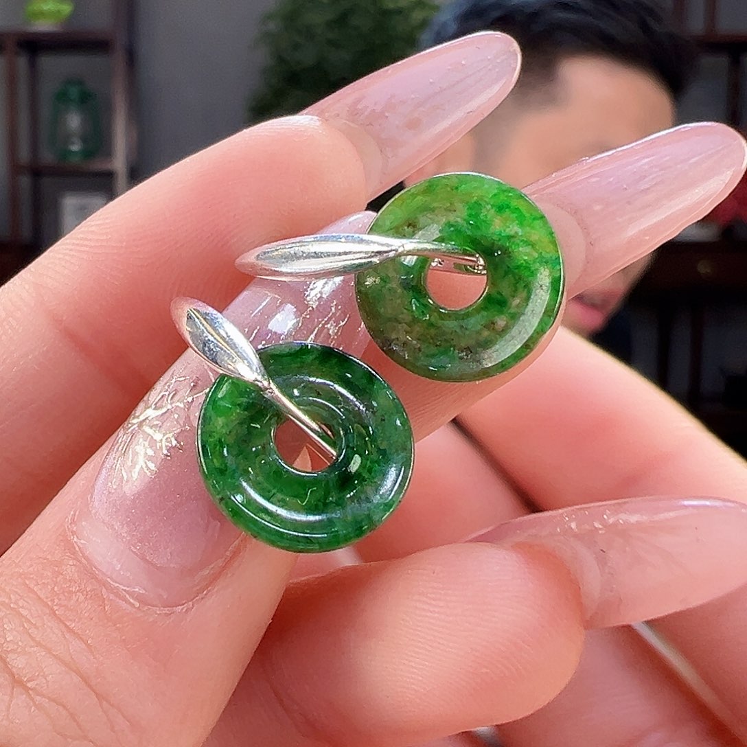 翡翠耳饰银S925镶嵌耳环49