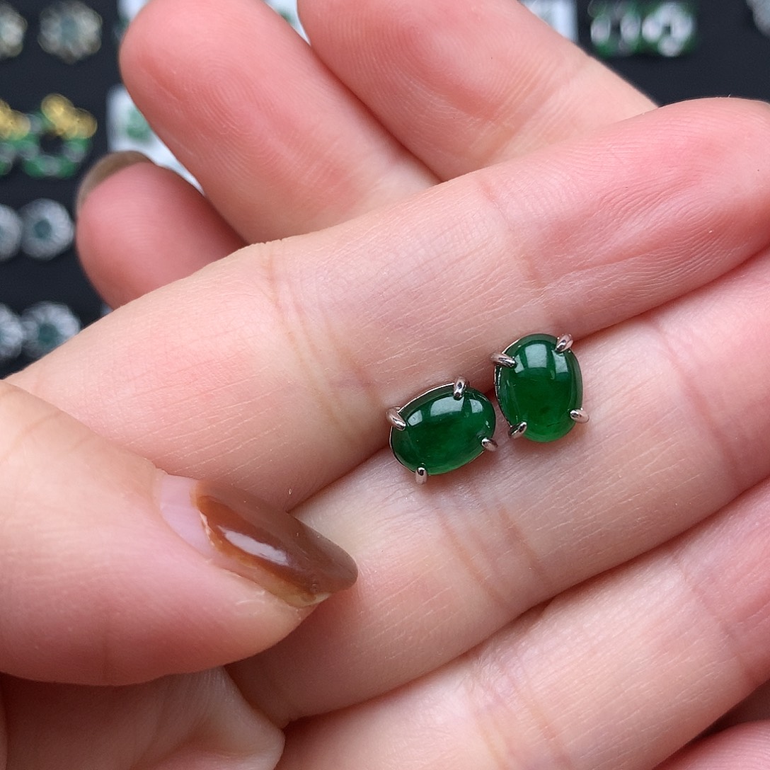 与***夫翡翠银S925镶嵌耳饰