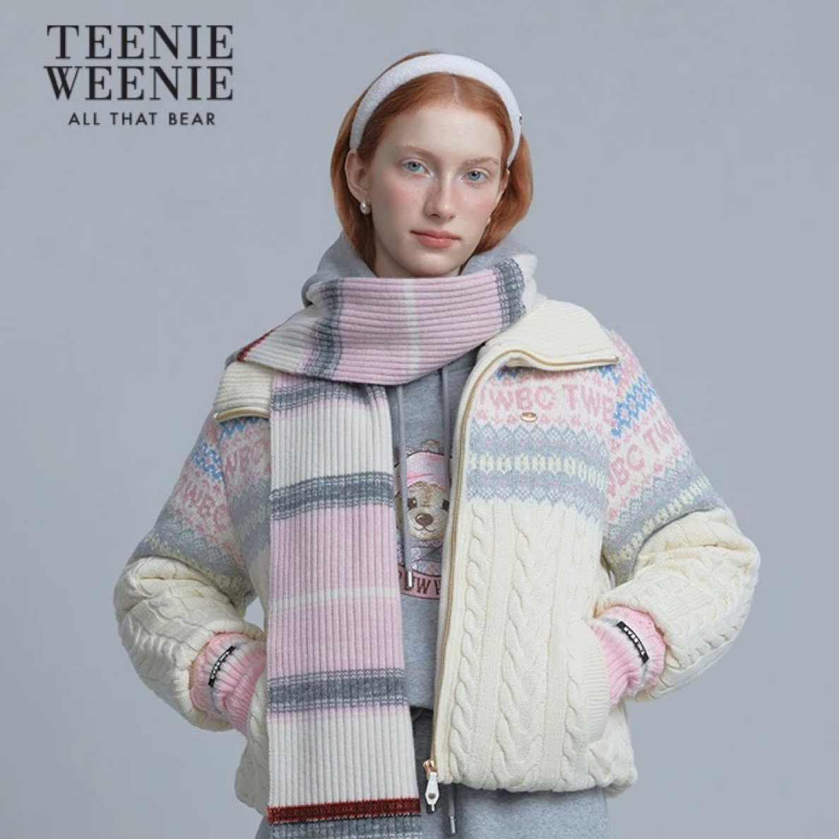 Teenie Weenie小熊组织感毛衣羽绒服25年冬季新款TTJD254CC1D