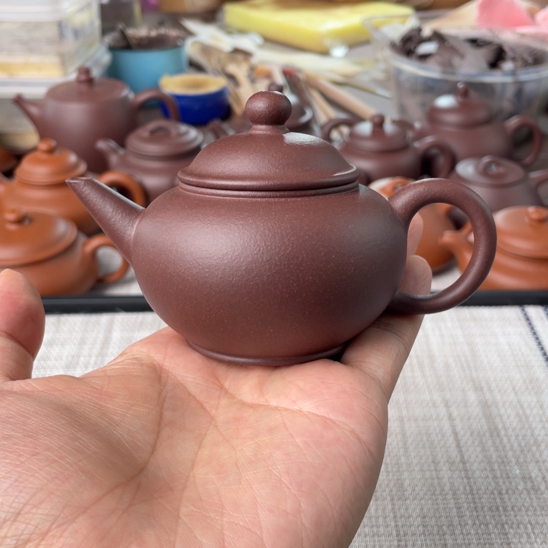 茶壶紫砂半手工老紫泥水平壶120cc