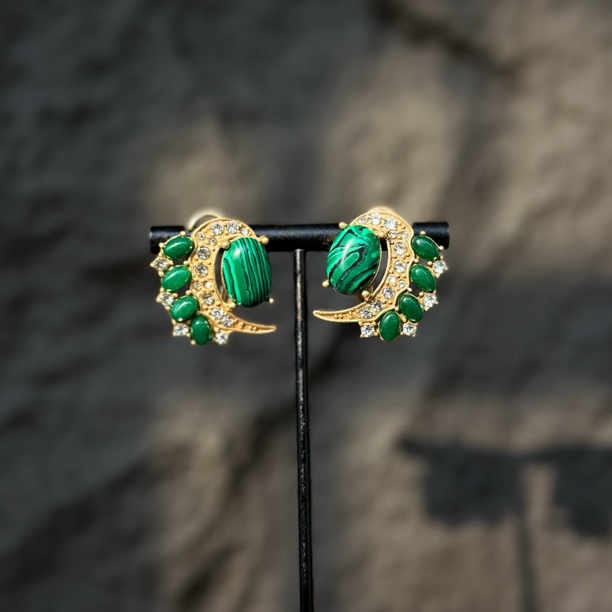 铜合金琉璃耳饰 8196复古绿蛋面耳钉耳饰