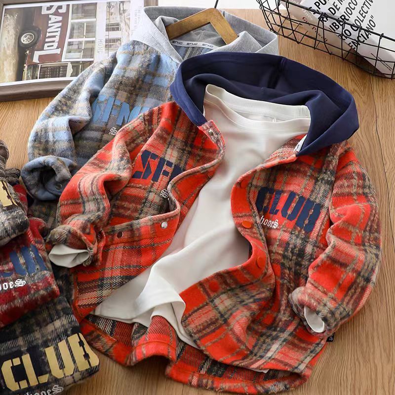 男童格子连帽外套春秋装儿童休闲开衫上衣中大童酷帅衣服2025新款