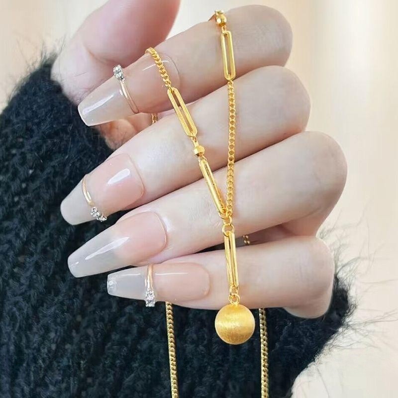 钛钢项链 有求必应实心磨砂圆球时来运转轻奢百搭日韩闺蜜女项链