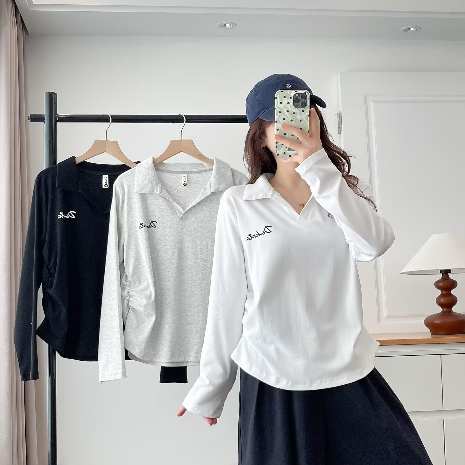 大码纯欲风字母印花长袖t恤女秋季胖mm显瘦少女感减龄上衣ins