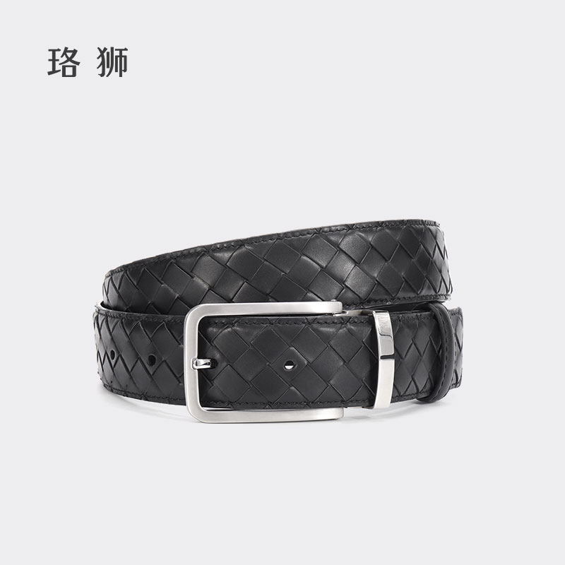 【棱锋扣】胎牛皮编织皮带男款真皮腰带男送礼礼盒裤带裤腰带